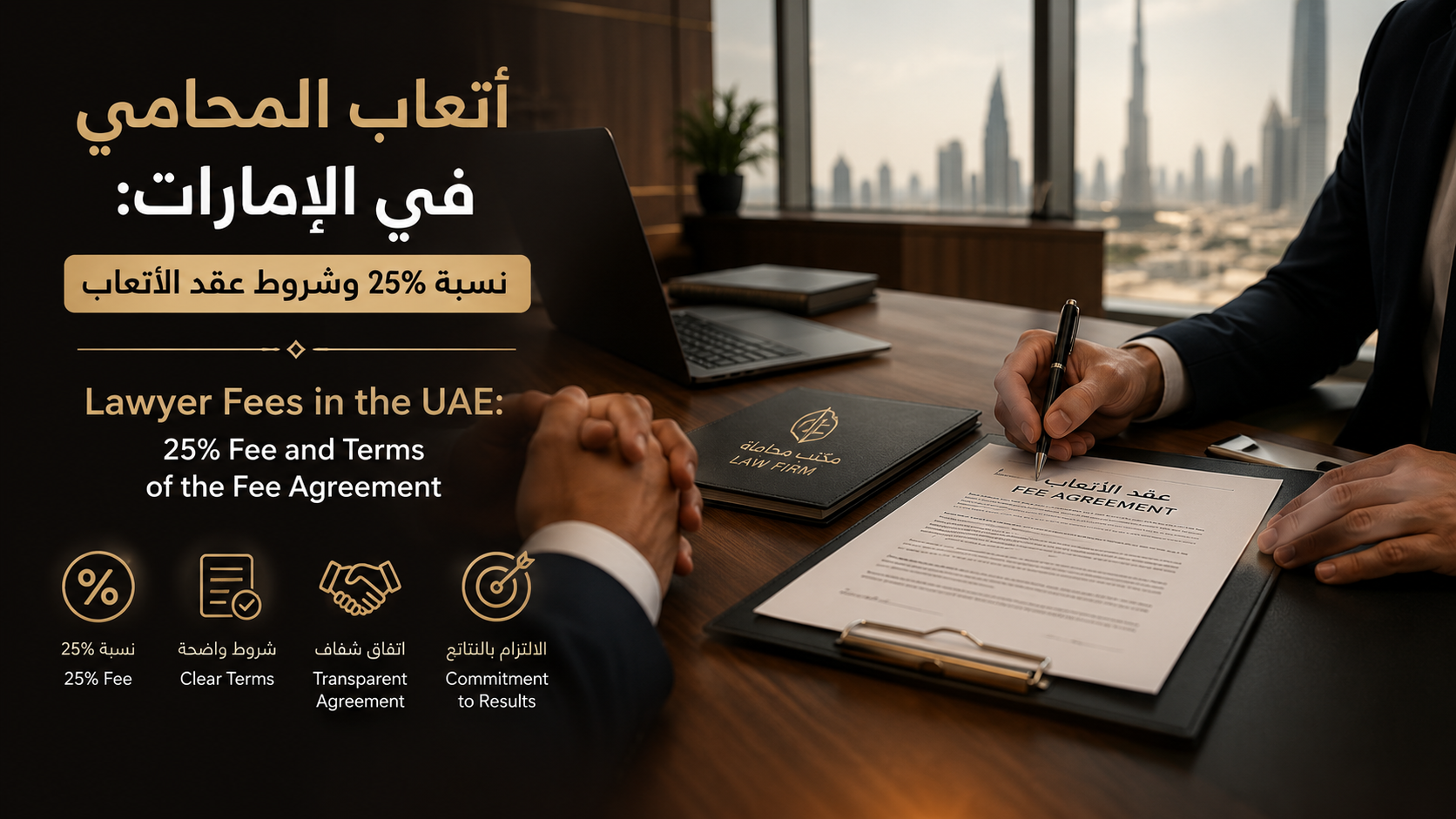 أتعاب المحامي في الإمارات: نسبة 25% وشروط عقد الأتعاب
